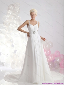 Plus Size 2015 Empire Wedding Dress with Ruching and Beading