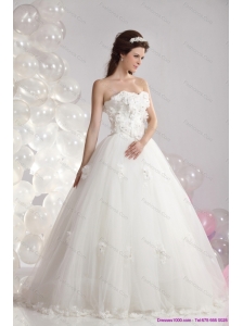 2015 New and Perfect White Strapless Bridal Dresses with Beading and Hand Made Flowers