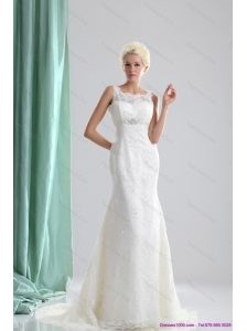2015 New Style Lace and Beading Wedding Dress with Brush Train