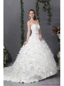 2015 New Sweetheart Wedding Dress with Beading and Hand Made Flowers