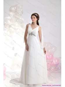 2015 New V Neck Wedding Dress with Beading and Ruching