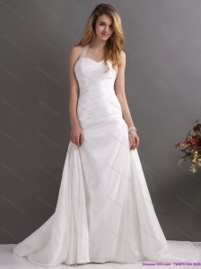 2015 Plus Size  Halter Top Wedding Dress with Beading and Ruching