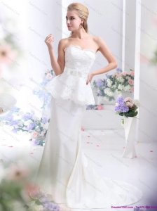 New 2015 Feminine Sweetheart Wedding Dress with Lace and Bowknot
