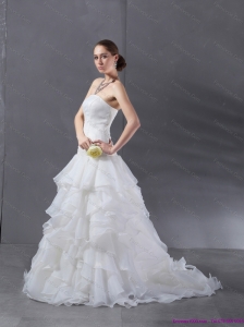 New 2015 Popular A Line Strapless Wedding Dress with Ruffles