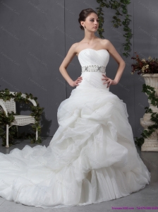 New 2015 Strapless Wedding Dress with Beading and Ruching