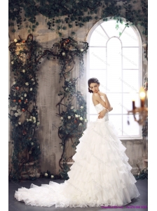 Plus Size 2015 Strapless Wedding Dress with Beading and Ruffles