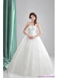2015 Plus Size  A Line Strapless Wedding Dress with Beading