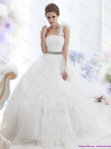 2015  Plus Size One Shoulder Wedding Dress with Appliques
