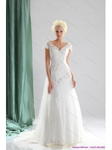 Plus Size 2015 Beading and Lace Wedding Dress with Court Train