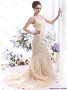 Plus Size 2015 Scoop Wedding Dress with Beadings