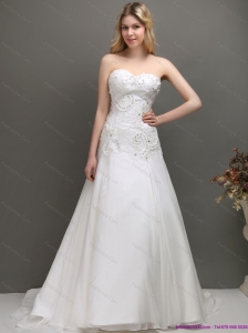 Plus Size 2015 Sweetheart A Line Wedding Dress with Appliques and Beading