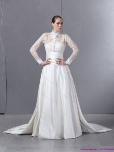 Ruched Strapless Beach White Wedding Dresses with Brush Train