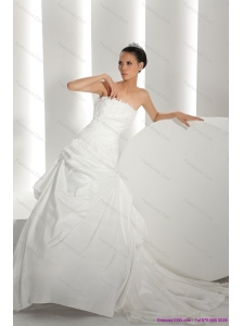 Unique White Brush Train Strapless 2015 Beach Dresses with Ruffles