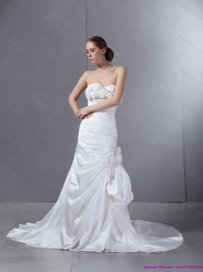 2015 Beautiful Sweetheart Beach Wedding Dress with Court Train