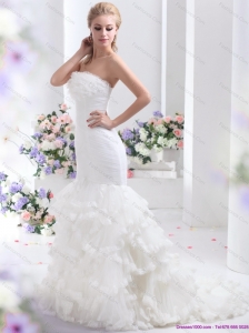 2015 Brand New Strapless Beach Wedding Dress with Mermaid