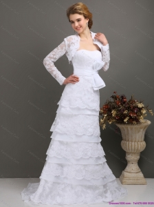 2015 Elegant Sweetheart Beach Wedding Dress with Lace and Bowknot