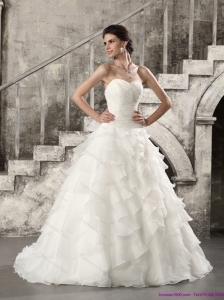2015 Luxurious Beach Wedding Dress with Beading and Ruffled Layers