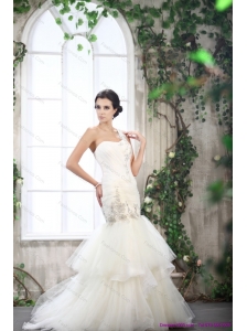 2015 Luxurious One Shoulder Beach Wedding Dress with Beading and Ruching