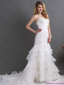 2015 Modest Sweetheart Beach Wedding Dress with Ruching and Ruffles