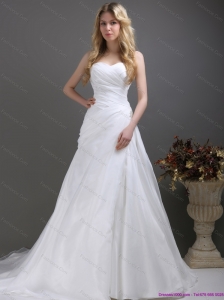 2015 Popular Beach Ruching and Beading Wedding Dress