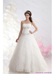 Sophisticated 2015 Sweetheart Beach Wedding Dress with Brush Train