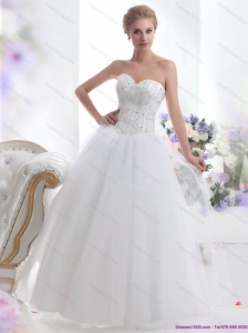 015 Modest Sweetheart A Line Beach Wedding Dress with Beading