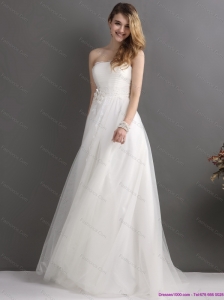 2015 Beautiful Strapless Beach Wedding Dress with Beading and Appliques