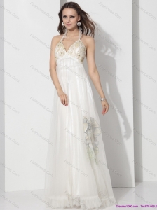 Fashionable Halter Empire Beach Wedding Dress with Appliques for 2015