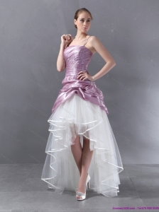 Short Ruched High Low Beaded Wedding Dresses in White and Lilac