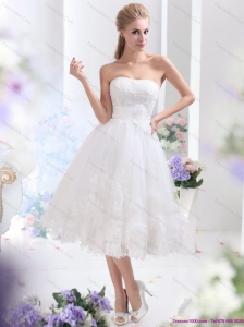 Short White Strapless Ruffled Wedding Dresses with Sequins