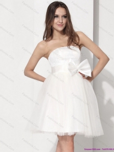 2015 Short Strapless Wedding Dress with Lace and Bowknot