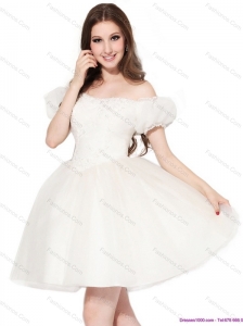 Short 2015 Off the Shoulder Wedding Dress with Ruching and Appliques