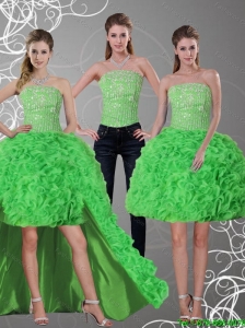2015  Detachable New Style Spring Green Strapless Prom Dresses with Beading and Ruffles