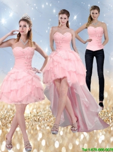2015 Detachable New Style Sweetheart Baby Pink Prom Dress with Ruffled Layers and Beading