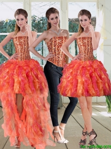 Detachable Modest Strapless Multi Color 2015 Prom Dresses with Beading and Ruffles