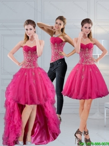 Detachable Perfect Sweetheart Hot Pink 2015 Prom Dresses with Appliques