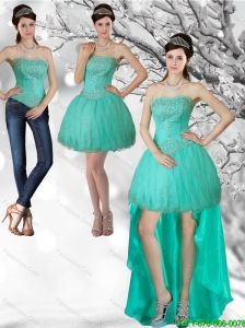 Detachable Unique Apple Green Strapess High Low Prom Dresses with Beading