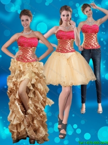 2015  Detachable Strapless Multi Color Prom Dresses with Beading and Embroidery