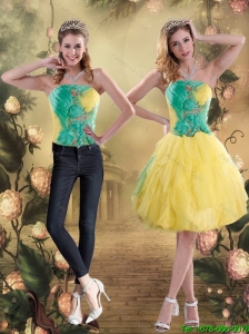 Detachable Elegant 2015 Strapless Knee Length Multi Color Prom Dress with Appliques