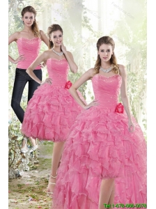 Detachable Fashionable 2015 Rose Pink Prom Dress with Beading and Ruffles