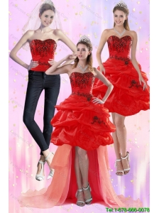 Detachable Luxurious Red Strapless 2015 Prom Dress with Appliques and Pick Ups