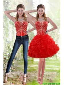 Detachable Wonderful 2015 Red Prom Dress with Beading and Ruffles