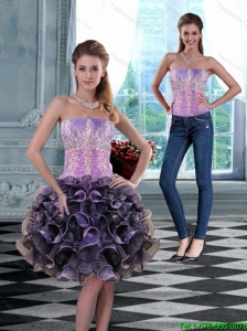 2015 Detachable Luxurious Strapless Prom Dress with Appliques and Ruffles