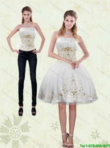 2015 Detachable Pretty Strapless Knee Length White Prom Dress with Appliques