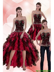Detachable Affordable 2015 Sweetheart Multi Color Prom Dress with Beading and Ruffles