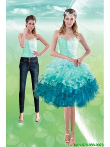 Detachable Elegant Sweetheart Multi Color 2015 Prom Dress with Beading and Ruffles