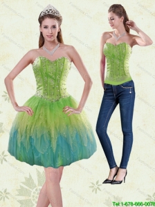 Detachable Exclusive 2015 Sweetheart Multi Color Prom Dress with Beading and Ruffles