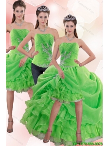 Detachable Exclusive Strapless Spring Green Prom Dress with Appliques and Ruffles