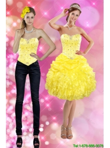Detachable Pretty 2015 Sweetheart Yellow Prom Dress with Beading and Ruffles