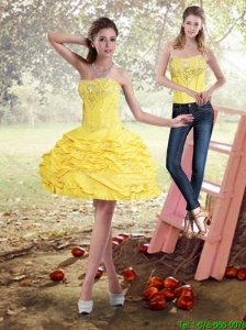 2015 Detachable Fashionable Strapless Beading and Pick Ups Prom Dress in Yellow